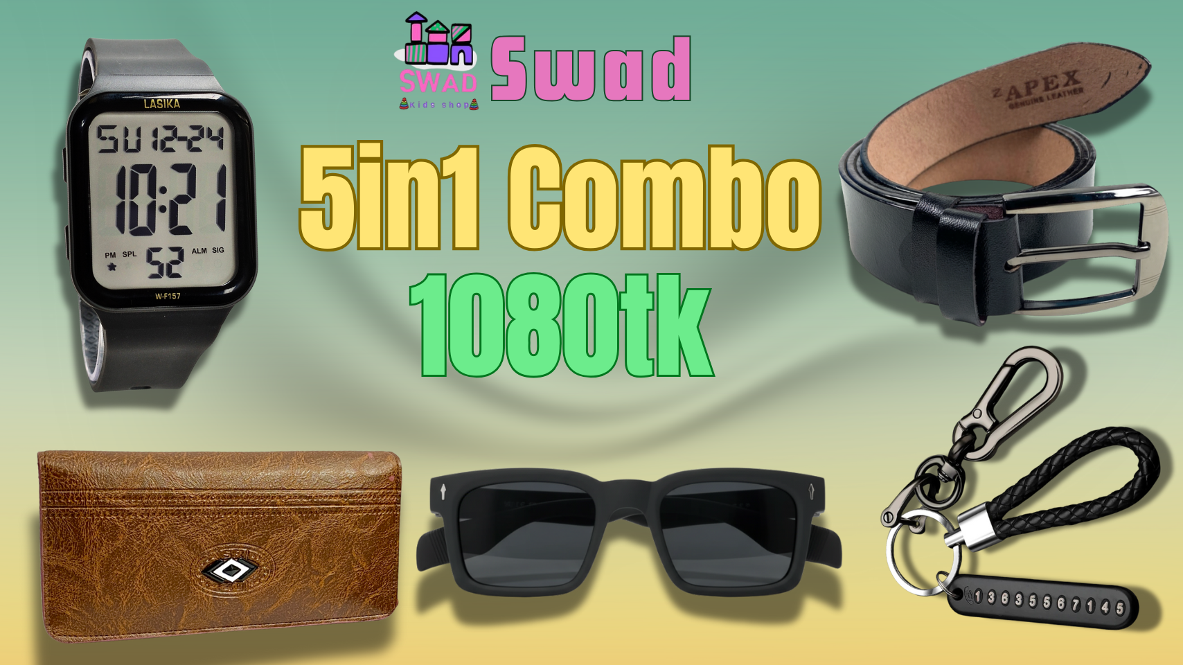 5 in 1 Mens Combo Set Long Wallet